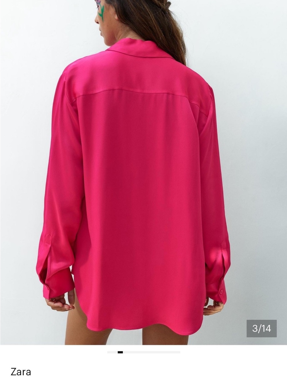 Zara Satin Button-Down Shirt - Hot Pink - Picture 2 of 9